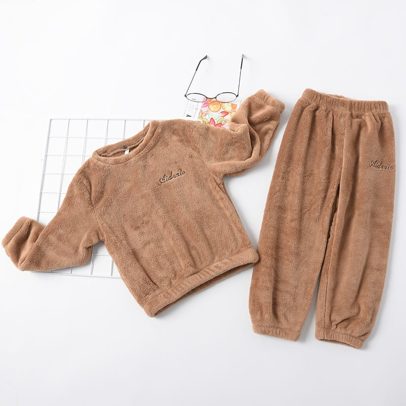 Kids Solid Color Letter Embroidery Tops And Pants Set