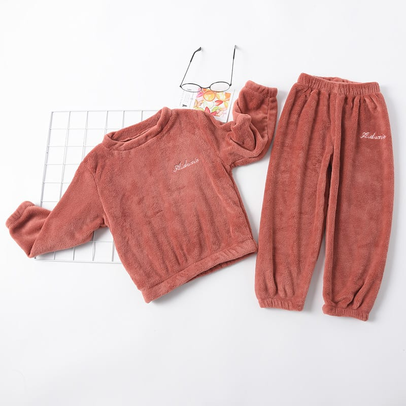 Kids Solid Color Letter Embroidery Tops And Pants Set