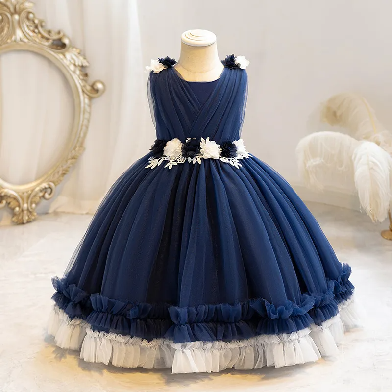 Kids Toddler Big Girls Casual Cute Party Flower Sleeveless Round Neck Tutu Princess Dress