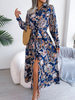 Women Ramadan /Eid Fashion Vintage Floral Print Lel Long Sleeve Dress