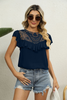 Women Lace Embroidered Collar Ruffles Sweet Loose Short Sleeve Shirt Blouse