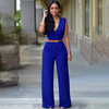 Women Plain Pattern Sleeveless Wide-Leg Wrapped Jumpsuits