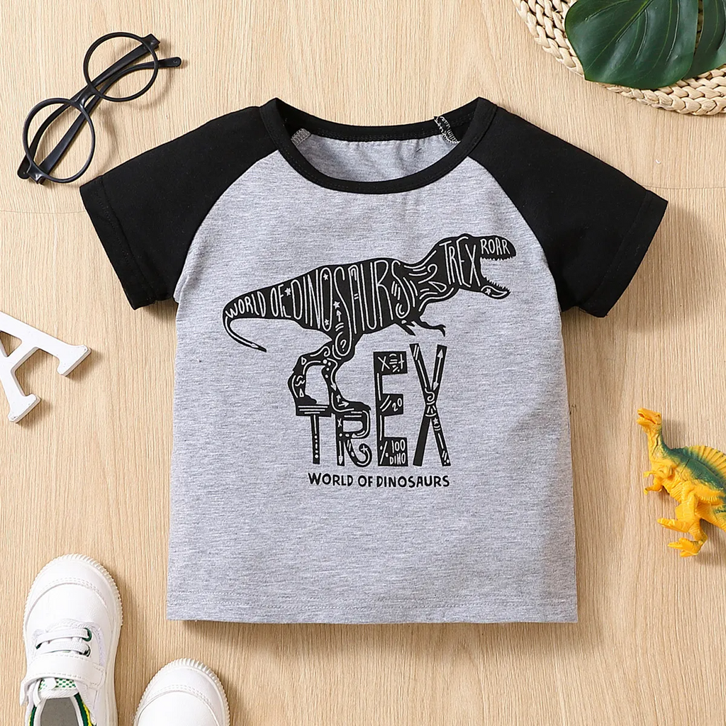 Children Kids Teenagers Fashion Boys Letter Dinosaur Print Short Sleeve T-Shirt