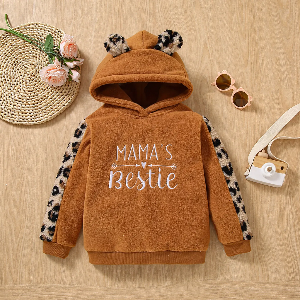 Children Kids Toddlers Girls Pullover Letter Leopard Stitching Hoodie