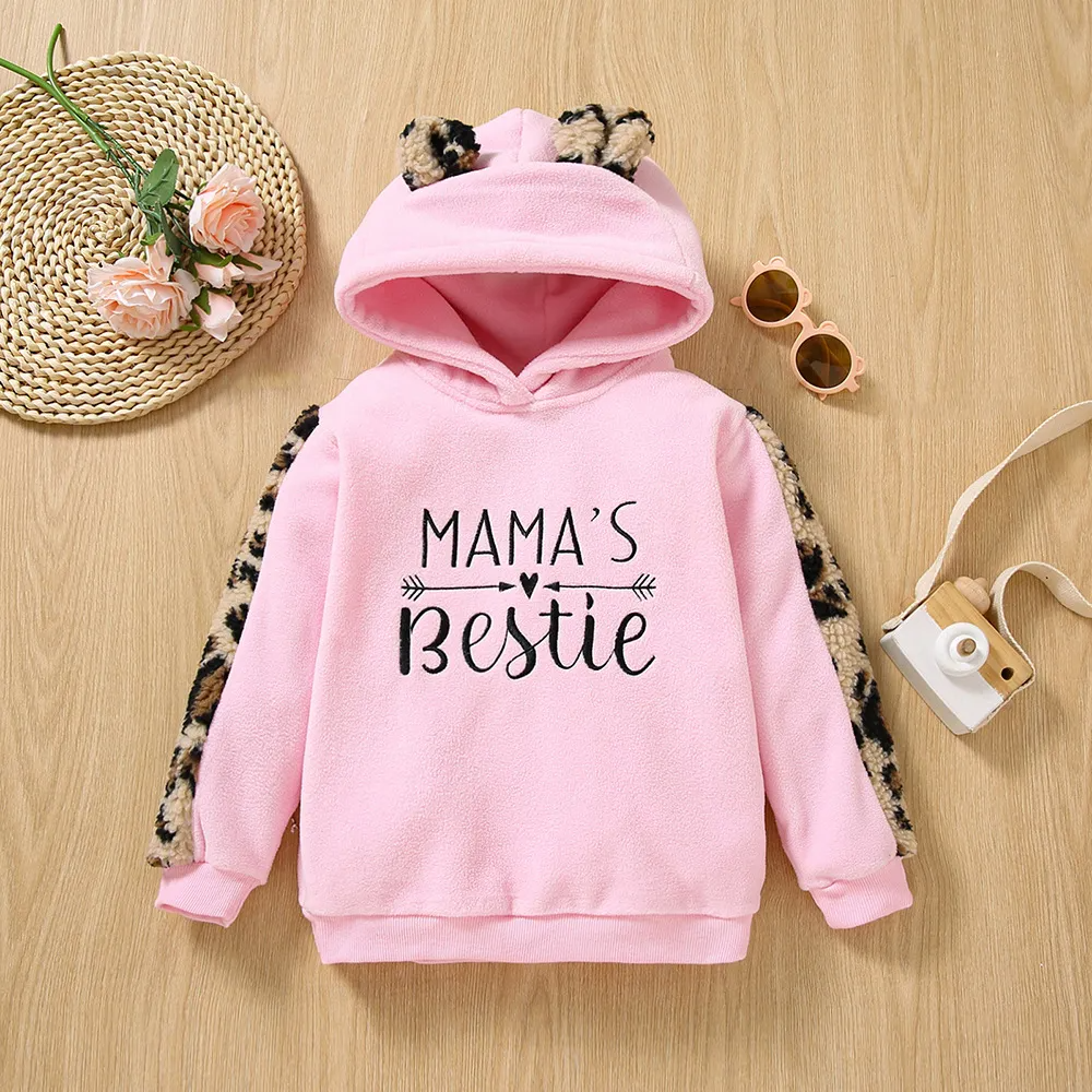 Children Kids Toddlers Girls Pullover Letter Leopard Stitching Hoodie