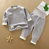 Kids Baby Boys Girls Autumn Winter Casual Cute Solid Color Stripe Long Sleeve Sweatshirts High Waist Trousers Fleece Sets