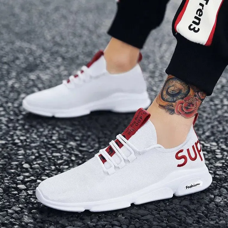 (Buy 1 Get 1) Men Fashion Casual Sports Versatile Round-Toe Lace-Up Mesh Cloth Flat Thick-Soled Sneakers