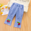 Children Kids Baby Fashion Girls Casual Basic Cherry Thin Denim Pants