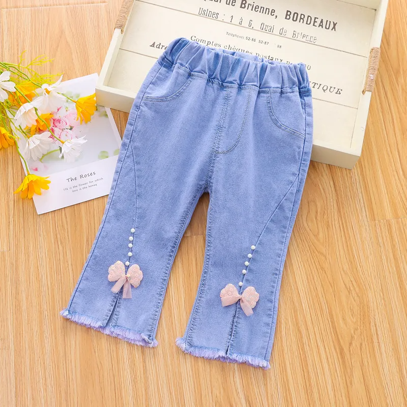 Children Kids Baby Fashion Girls Casual Basic Cherry Thin Denim Pants