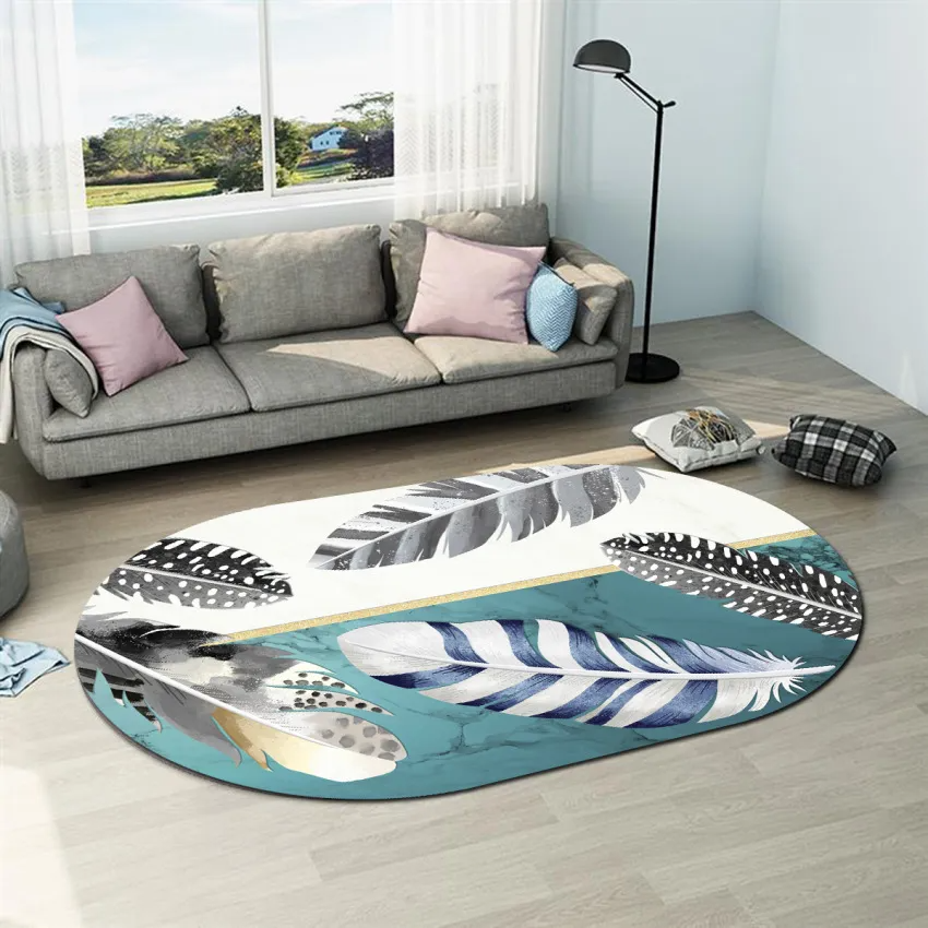 Simple Geometric Abstraction Pattern Home Living Room Oval Carpet