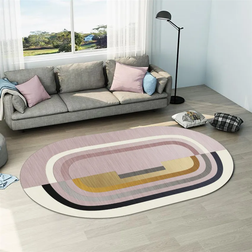 Simple Geometric Abstraction Pattern Home Living Room Oval Carpet