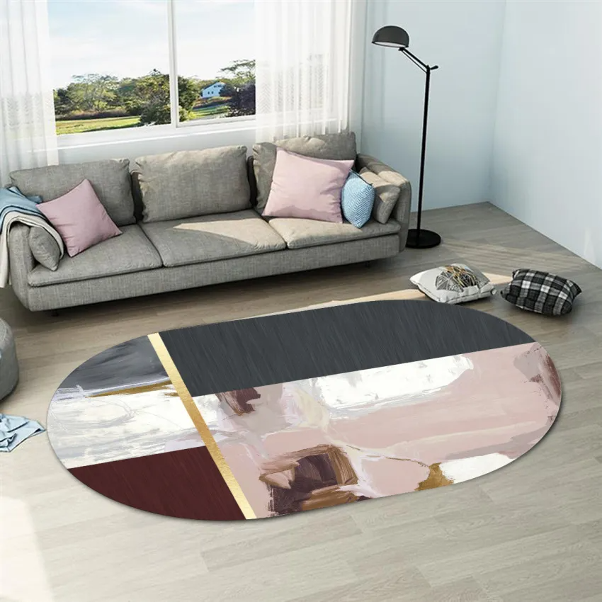 Simple Geometric Abstraction Pattern Home Living Room Oval Carpet