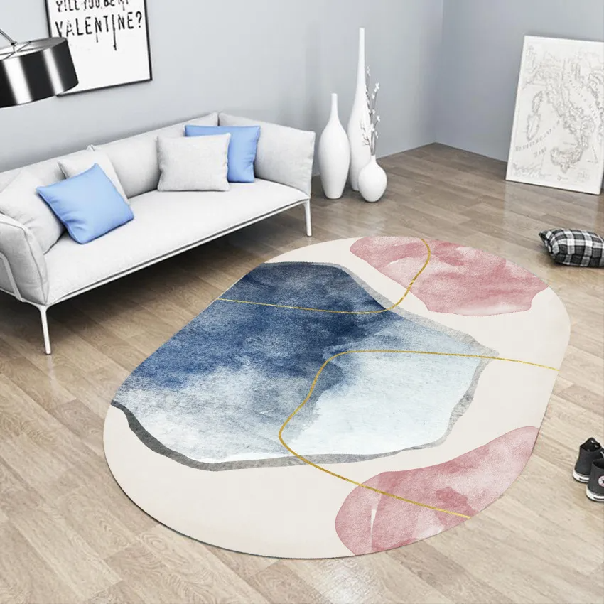 Simple Geometric Abstraction Pattern Home Living Room Oval Carpet