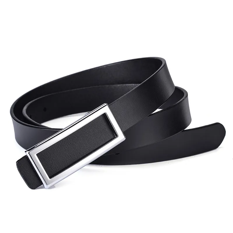 Women Fashion Casual Solid Color Versatile PU Rectangular Metal Buckle Belt