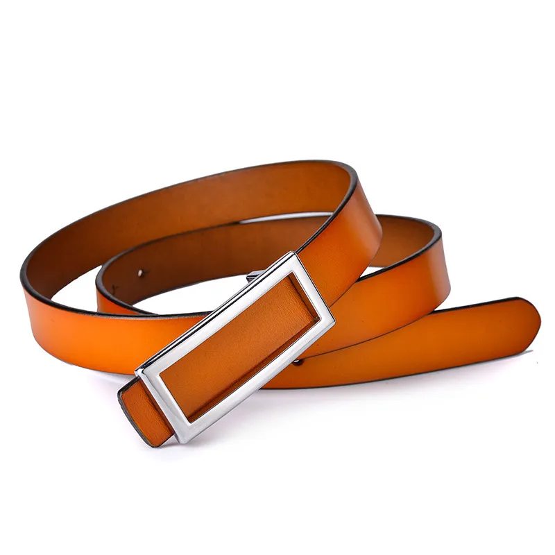 Women Fashion Casual Solid Color Versatile PU Rectangular Metal Buckle Belt