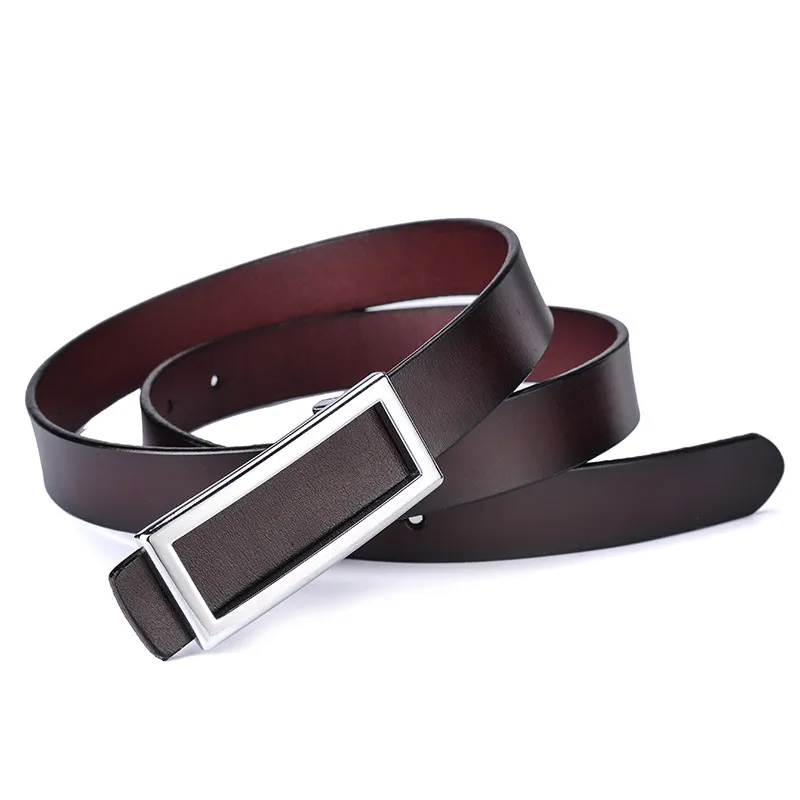 Women Fashion Casual Solid Color Versatile PU Rectangular Metal Buckle Belt