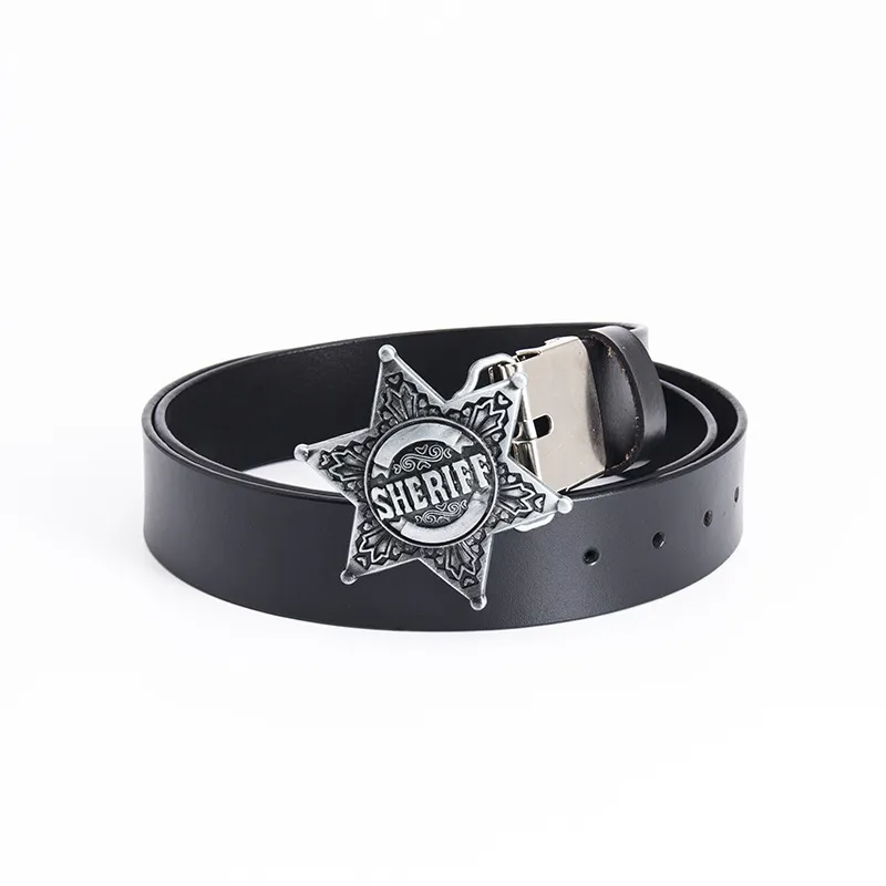 Men Fashion Retro Star Cowhide Leather Belt