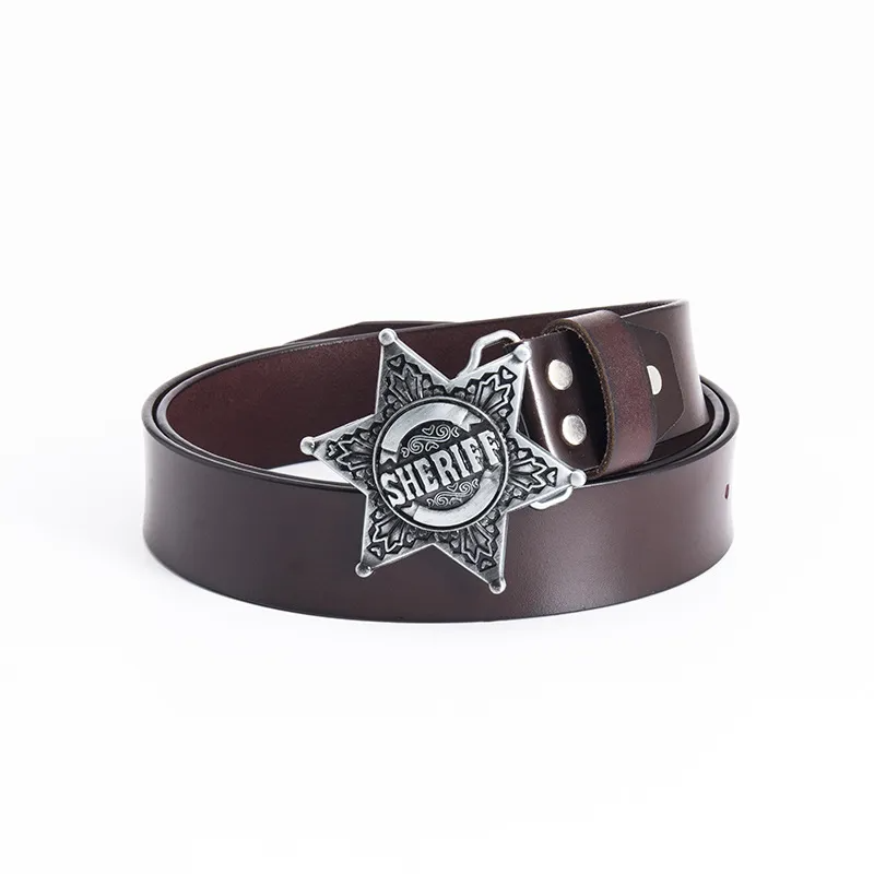 Men Fashion Retro Star Cowhide Leather Belt