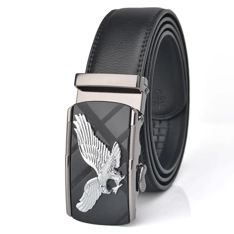 Men Fashion Casual Business Solid Color Leather Eagle Metal Buckle Belt