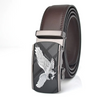 Men Fashion Casual Business Solid Color Leather Eagle Metal Buckle Belt