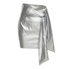 Summer Women Silver Fashion Pu Leather Snake Print High Waist Tie Skirt