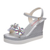 Women Fashion Simple Rhinestone Flower Wedge Heel Thick-Soled Sandals