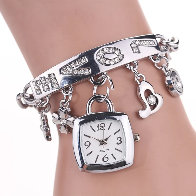 Women Fashion Love Letter Stainless Steel Bracelet Watch