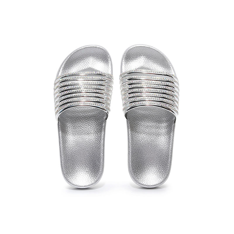 Women Leisure Rhinestone Decor Striped Flats Slippers Shoes