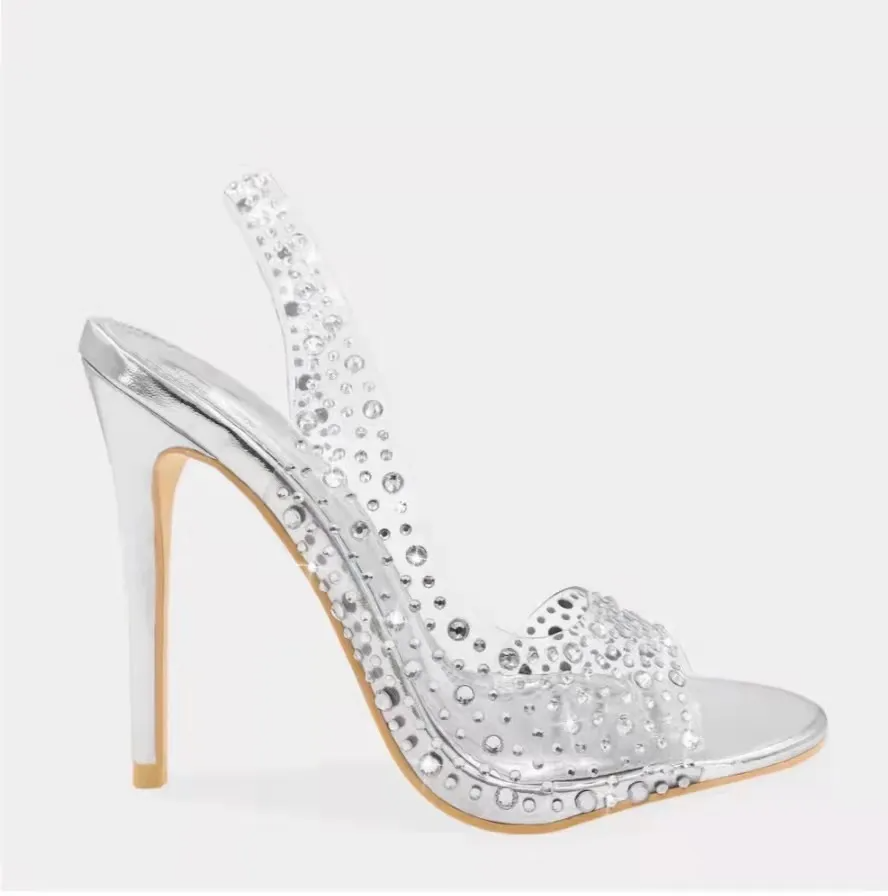 Women Fashion Sexy Plus Size Transparent Rhinestone Stiletto Heel Sandals