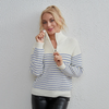 (Buy 1 Get 1) Women Fashion Casual Stripe Zipper Turtle Neck Sweater