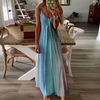 Women'S Fashion Boho Gradient Rainbow Color Printed Slip Casual Maxi Dress