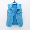 Spring And Summer Women Solid Color Fashion Casual Sleeveless Slim Fit Ripped Denim Tops