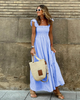 Women Fashion Casual Plaid Printing Sleeveless Square Neck Long Dress