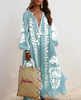 Ramadan /Eid Women Retro Loose V-Neck Long Sleeve Printed Maxi Dress