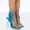 Women Fashion Sexy Rhinestone Feather Decorative Solid Color High Heel Sandals Shoes