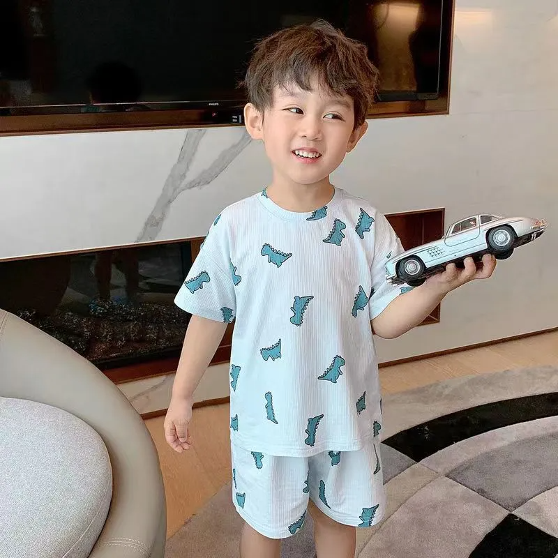 (Buy 1 Get 1)  Children Kids Baby Fashion Girls Boys Short Sleeve Cartoon Print Top And Short 2pcs Pajamas Set