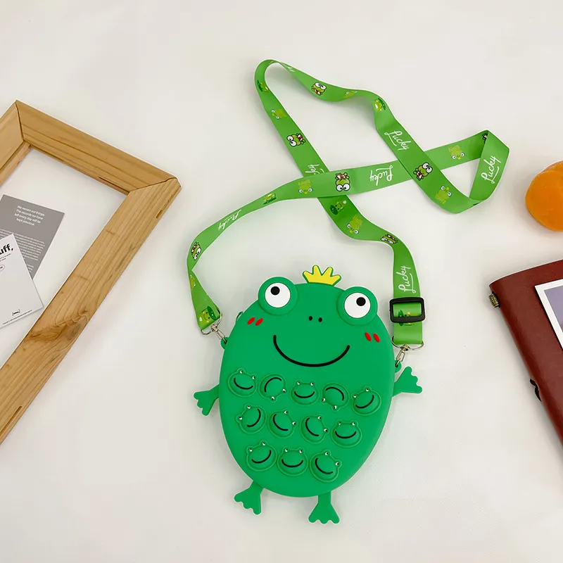 Kids Girls Fashion Sweet Candy Color Cartoon Frog Silicone Mini Crossbody Bag