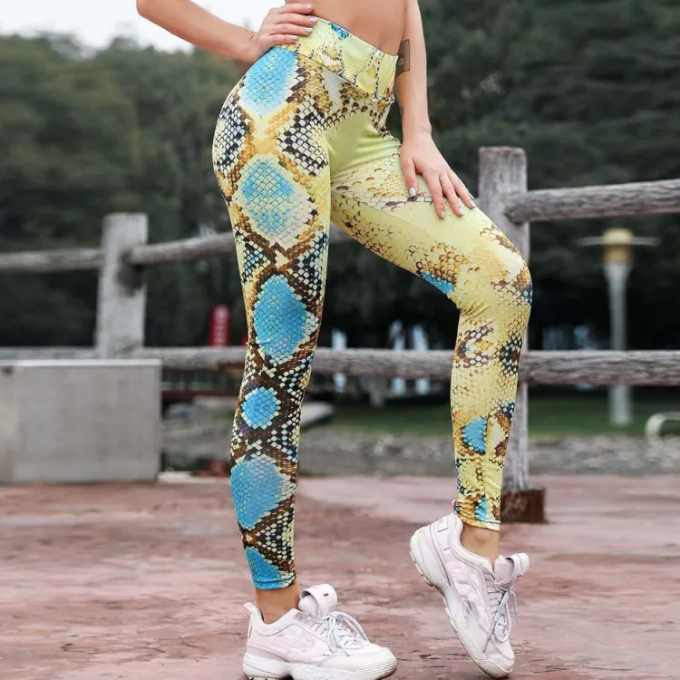 (Buy 1 Get 1) Women Fashion Snake Pattern Yoga Fitness Sports Running Training Tight Leggings