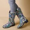 Women Fashion Plus Size Snake Print Round Toe Mid-Calf Boots