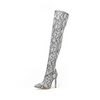 Women Vintage Sexy Snakeskin Print Upper Over Th Knee Stiletto Heel Side Zipper Autumn Winter High Boots