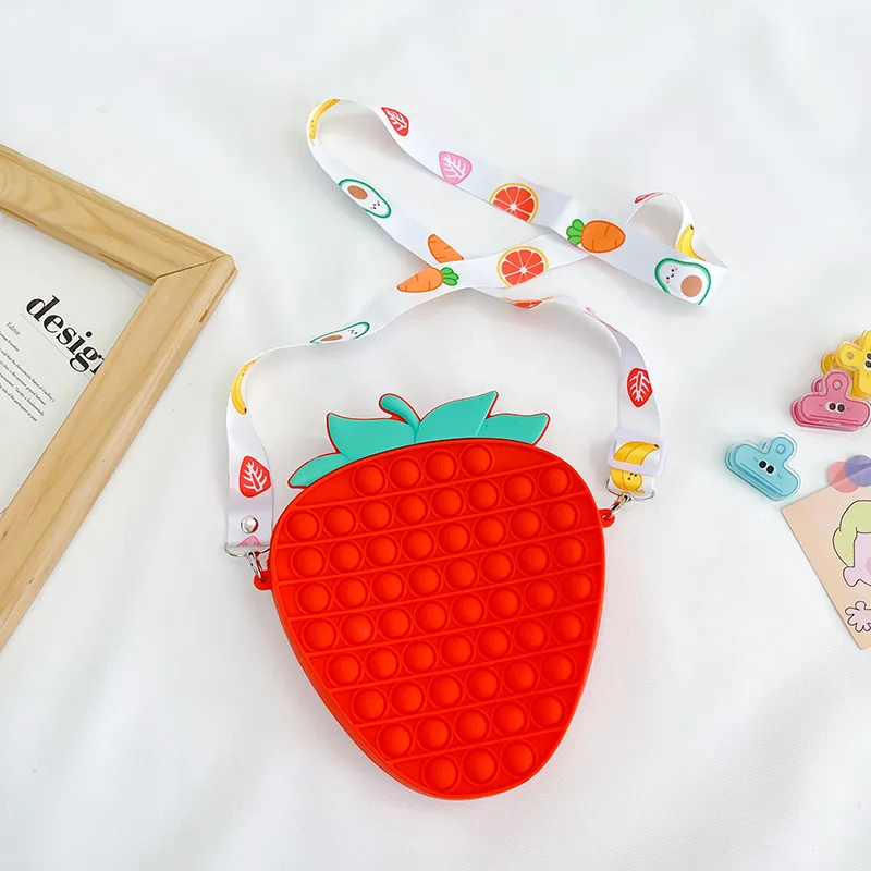 Kids Girls Fashion Sweet Candy Color Cartoon Strawberry Ice Cream Heart Shaped Silicone Mini Crossbody Bag