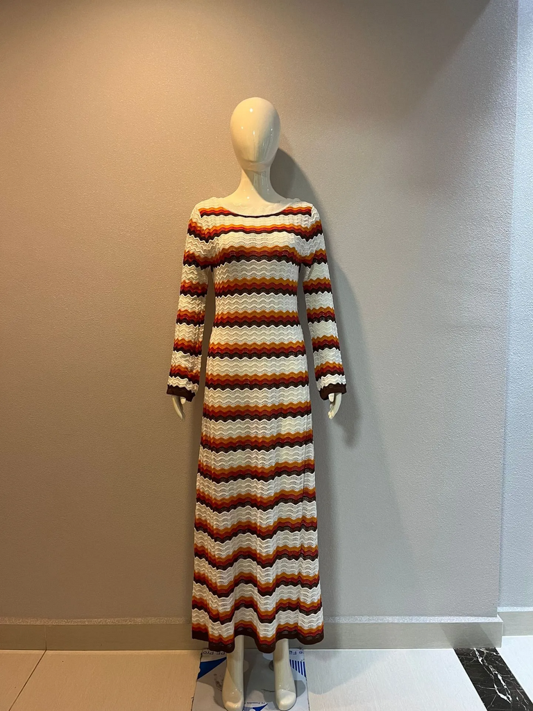 Women Ramadan /Eid Fashion Sexy Stripe Color Block Knit Dress