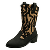 Women Fashion Plus Size Ethnic Style Floral Embroidery Stripe Mid-Calf Boots