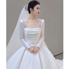 Satin Wedding Dress Women Summer Temperament Retro Long Sleeve Floor Trailing Dress