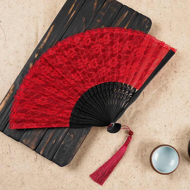 (Buy 1 Get 1) Vintage Chinese Style Bamboo Lace Tassel Folding Fan