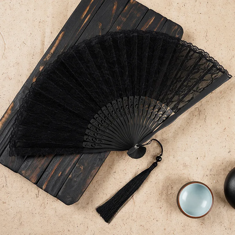 (Buy 1 Get 1) Vintage Chinese Style Bamboo Lace Tassel Folding Fan