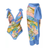 Retro Printed Women Swimwear Cover Skirt Two Pieces Bikini Set