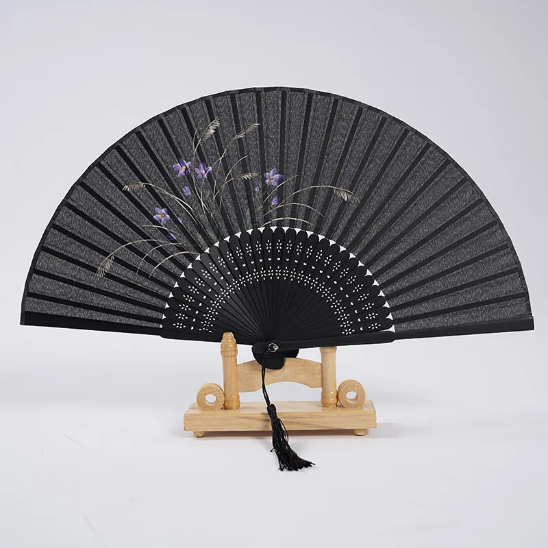 Classical Chinese Style Butterfly Floral Dragonfly Printed Bamboo Tassel Folding Fan