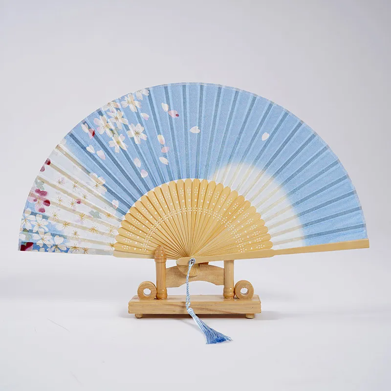 Classical Chinese Style Butterfly Floral Dragonfly Printed Bamboo Tassel Folding Fan