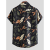 Men Fashion Multicolor Leaf Print Lapel Loose Short Sleeve Shirt